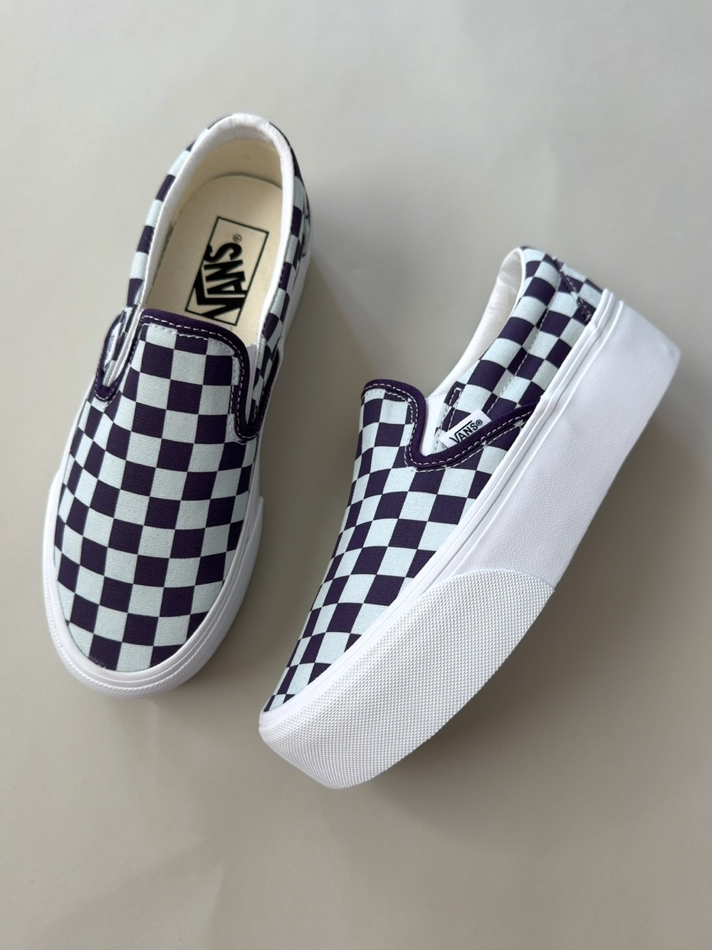 VANS Classic Slip-On Platform Checkerboard Shoe Mist Blue Gothic Grape Purple - Picture 4 of 12